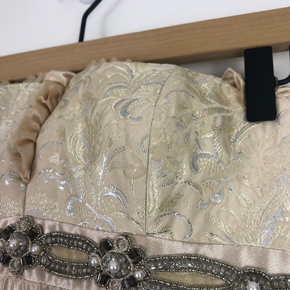 Badgley Mischka Cream Strapless Accordian Pleat Maxi Dress Size 2 - Picture 6 of 16